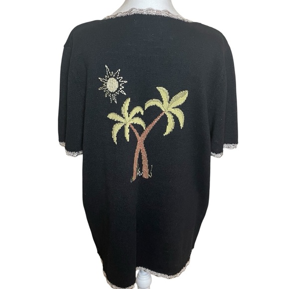 CJ Banks Hand Embroidered Plus Palm Tree Short Sleeve Sweater 1X Coastal Beach - Picture 4 of 11